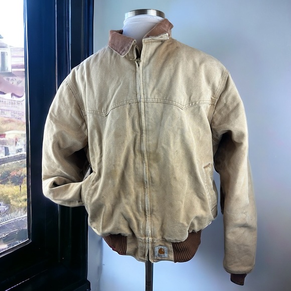 Carhartt Other - Distressed Carhartt Santa Fe Canvas Duck Coat Red Quilt Men's Size 2XL J13 BRN